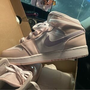 Jordan Air 1 Mid GS Pink and White Sneakers